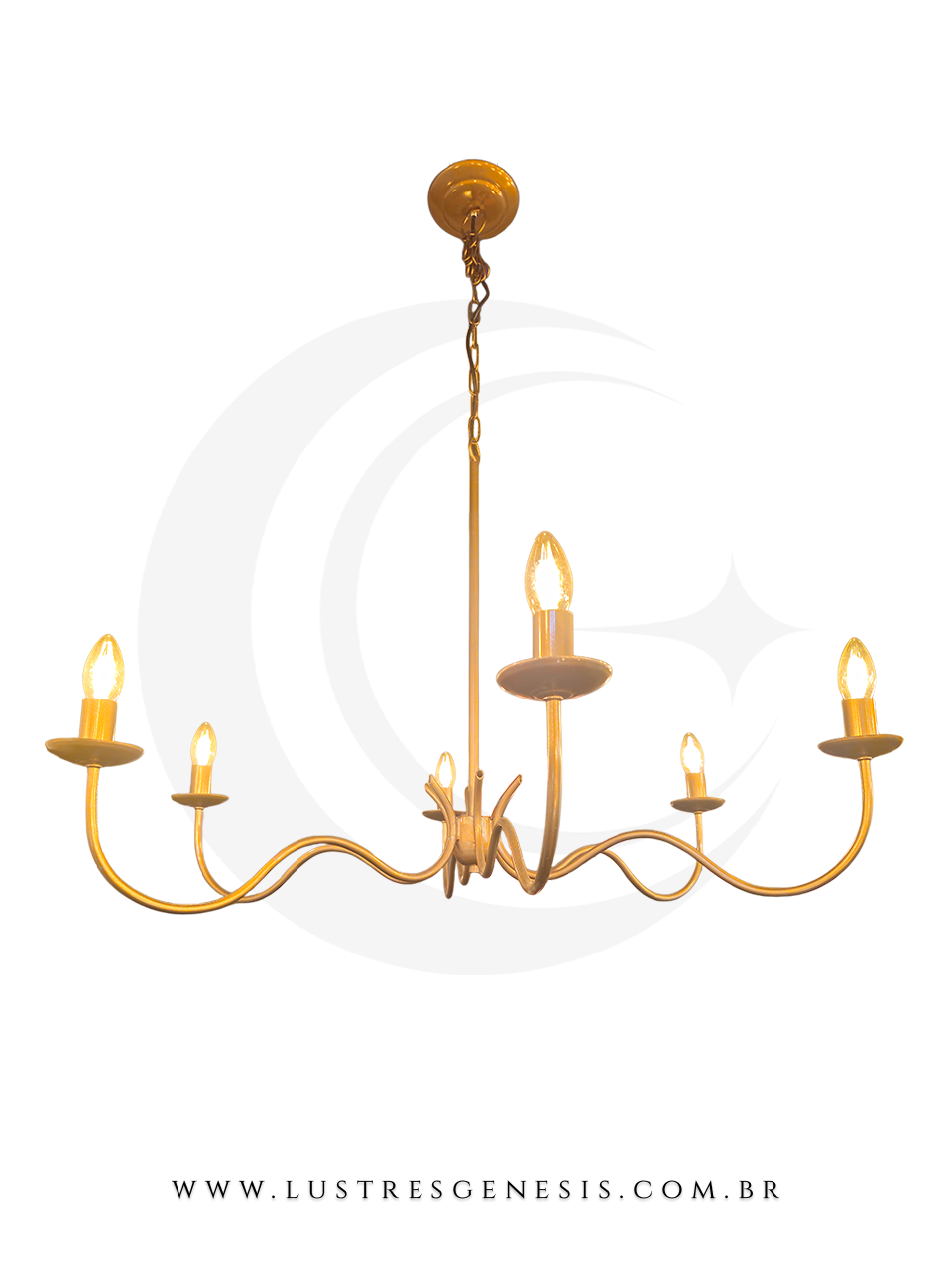 Lustre 6 Braços Dourado Zeta Rústico